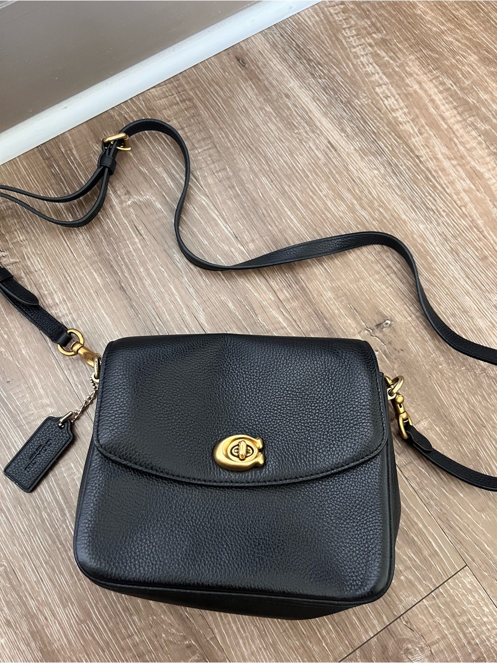 Coach Black Leather Shoulder Bag with Brown Interior